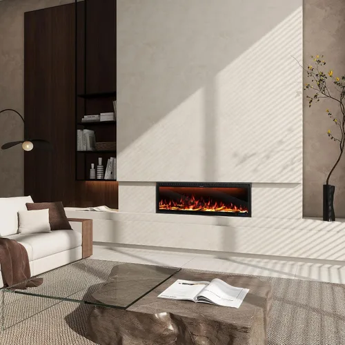Miniatura 6 de Clihome Calentador eléctrico de chimenea de 50 pulgadas con chimenea LED Wi-Fi para montaje en pared/chimenea eléctrica empotrada con cristales