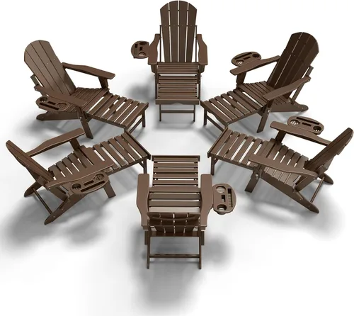 Miniatura 40 de NAVINE Silla Adirondack ajustable con reposapiés retráctil, Silla Adirondack plegable de HDPE con portavasos, Silla Adirondack para todo el tiempo