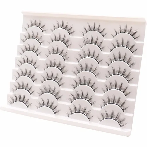 Miniatura 6 de Losha - Pestañas postizas manga de aspecto natural, paquete de pestañas de visón sintético esponjosas, 14 pares de pestañas cortas de anime, aspecto