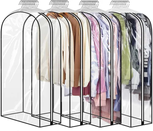 Miniatura 10 de Perchas transparentes de 40 pulgadas con cremallera lateral lisa, bolsas impermeables con refuerzo de 10 pulgadas para camisas, abrigos, vestidos