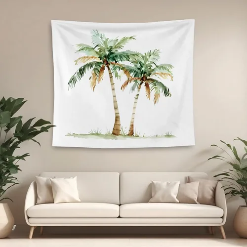 Miniatura 2 de QGFM Tapiz tropical de palmera, tapiz costero de playa para colgar en la pared, decoración de pared de palmeras tropicales de playa costera, manta