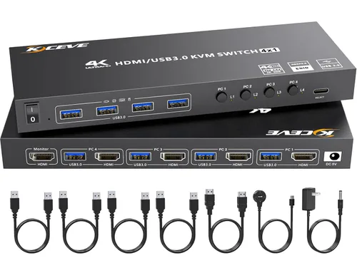 Miniatura 10 de Interruptor KVM 2 Monitores 1 Laptop y 1 Computadora de Escritorio 4K@60Hz, Camgeet Interruptor KVM USB C HDMI Monitor Dual con 4 Puertos USB3.0