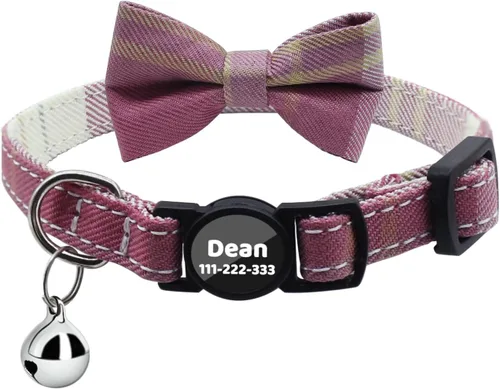Miniatura 17 de Collares personalizados de gato con campana de lazo, liberación rápida, impresión HD, collares de gatito personalizados para niñas y niños