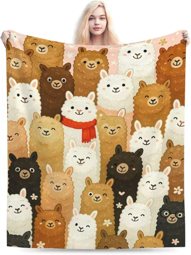 Miniatura 7 de Manta de Alpaca Linda Llama Alpaca Manta de Tiro Suave Acogedora Vellón Difusa Felpa Cálida Cosas Ropa de Cama Guardería Niño Pequeño Bebé Mantas