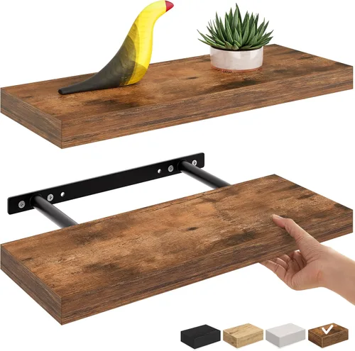 Miniatura 41 de Ballucci Estantes flotantes, juego de 2 estantes de pared de madera de 24 pulgadas, con soportes invisibles para baño, sala de estar, dormitorio