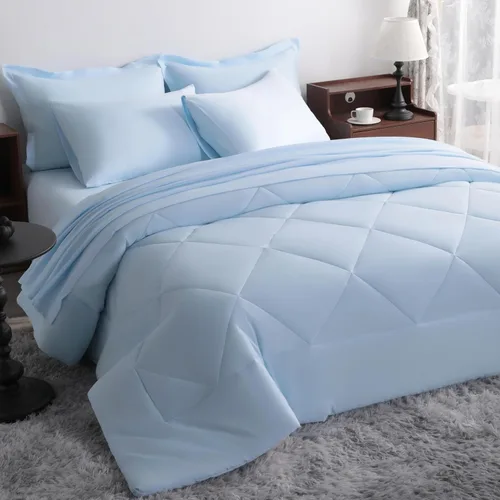 Miniatura 13 de NTBAY Juego de edredón Twin con sábanas, juego de ropa de cama Twin suave y transpirable de 5 piezas, cama Twin en una bolsa, juego de edredón Gris
