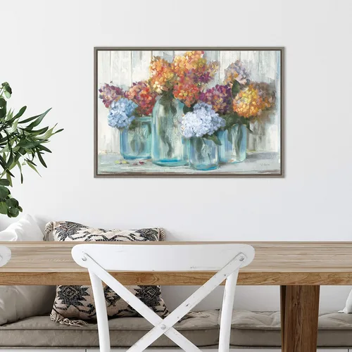 Miniatura 5 de Amanti Art Lienzo enmarcado para pared, hortensias de otoño en tarro de vidrio de Carol Rowan (23 pulgadas de ancho x 16 pulgadas de alto), marco