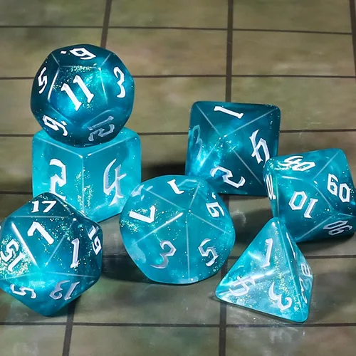 Miniatura 2 de CiaraQ DND Juego de Dados Poliédricos para Dungeons and Dragons RPG MTG Juegos de Mesa de Rol - con 1 Bolsa de Dados (Aguamarina + Brillantina)