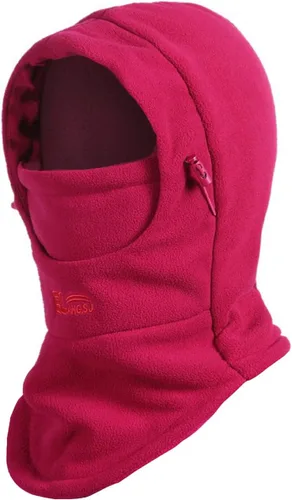 Miniatura 21 de Azarxis Gorro de niños con pasamontañas de forro polar para esquí, máscara facial de invierno, gorro ajustable con calentador doble para el cuello
