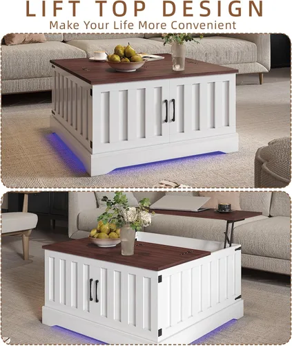 Miniatura 9 de HedoAjim - Mesa auxiliar elevable con almacenamiento, mesa de centro cuadrada de 31.5 pulgadas con gran almacenamiento oculto, mesa central