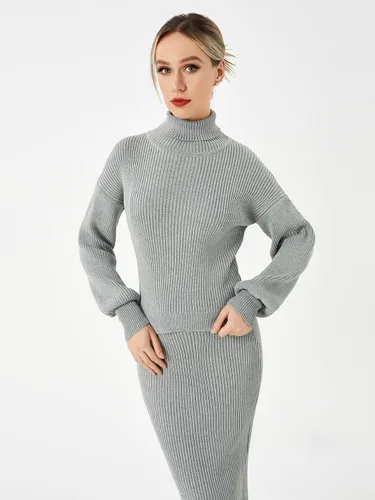 Miniatura 6 de Scacto Conjunto de dos piezas para mujer, suéter de cuello alto, sin botones, falda larga