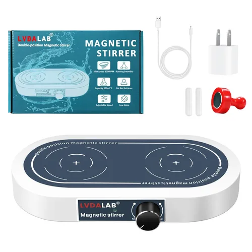 Miniatura 9 de Agitador magnético doble, placa de agitación magnética de 2 posiciones de 3000 rpm, 2 agitadores magnéticos multiposición de 16.9 fl oz con 2 barras