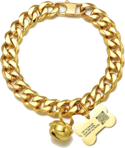 Miniatura 7 de Gargantilla ancha de acero inoxidable para gatos y perros, de oro de 18 quilates, ajustable, a prueba de mordidas, eslabones cubanos de 1/2 pulgada