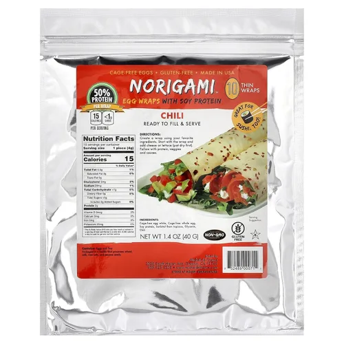 Miniatura 7 de Norigami Envolturas de huevo con proteína de soja, hojuelas de chile. Altas proteínas, bajas en carbohidratos, vegetarianas. Envolturas finas