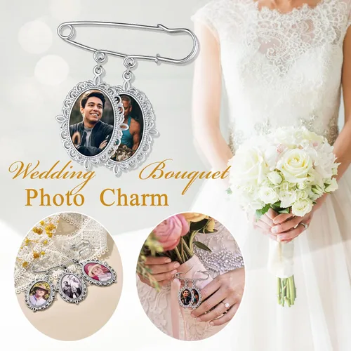 Miniatura 2 de Custom4U Abalorios de fotos de ramo de boda personalizados con 1 a 4 fotos conmemorativas Boutonniere para novia o recuerdo funerario para madre
