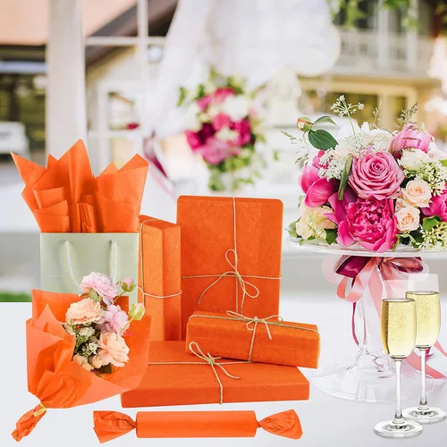 Miniatura 5 de NEBURORA Papel de seda naranja para bolsas de regalo, 60 hojas de color naranja brillante, papel de embalaje de 14 x 20 pulgadas para envoltura