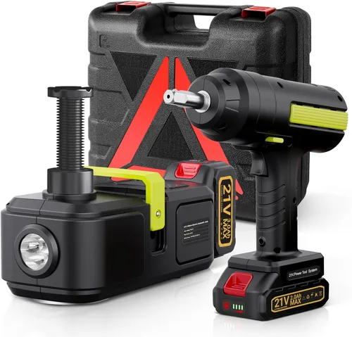 Miniatura 14 de E-HEELP Kit de Gato Eléctrico Hidráulico para Automóvil de 5 Toneladas 12V (Rango de Elevación: 6.1-20.86 pulgadas) con Llave de Impacto e Inflador