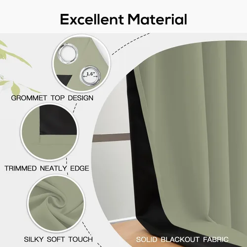 Miniatura 92 de Yakamok Cortinas negras, cortinas de ventana con aislamiento térmico y eficiencia energética para dormitorio, cortinas opacas completas y cortinas