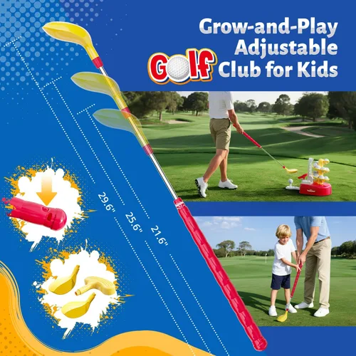 Miniatura 4 de Juego de golf para niños pequeños de EagleStone con lanzador de pedal, juguete de golf para niños de 3 a 8 años, incluye palo de golf ajustable, 15