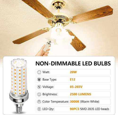Miniatura 4 de FanNicoo Bombillas LED E12, bombillas de maíz LED de 20 W, equivalen a 150 W, 2500 lúmenes, 3000K luz blanca cálida, bombillas LED de candelabro