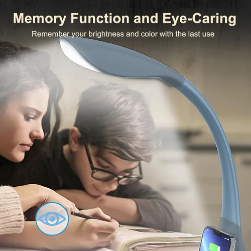 Miniatura 7 de Lámpara de escritorio LED con control táctil y cuello de cisne de 360 grados, 9 modos de iluminación con 5 colores RGB para luz de lectura de Azul