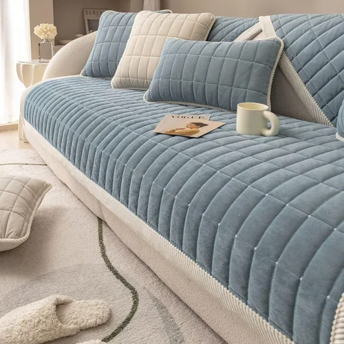 vctops Funda de sofá acolchada de terciopelo con diseño de cuadros supersuave y antideslizante para sofá seccional, funda de sofá de estilo granja,
