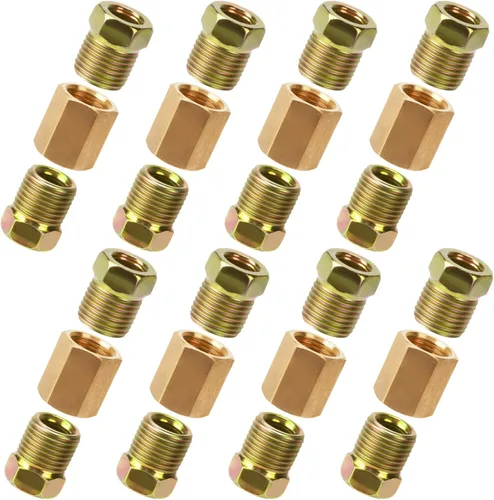Miniatura 9 de Accesorios de presión de línea de freno de 1/4, 12 piezas de 7/16 pulgadas a 24 roscas surtido de accesorios de línea de freno de latón para tubo
