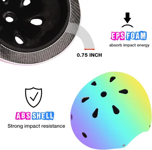 Miniatura 16 de Casco de bicicleta ajustable con gradiente de color y coderas y rodilleras - Casco para niños y niñas para patinaje, edades 3-14 Ideal