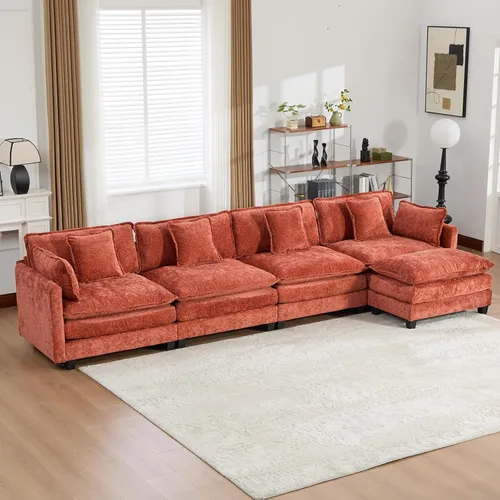 Miniatura 72 de Sofá modular negro de 111.5 pulgadas, sofás seccionales grandes de 3 plazas para sala de estar, sofá nube de tela de felpilla de gran