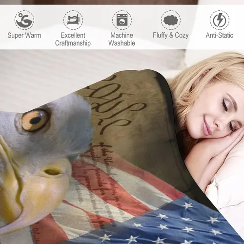 Miniatura 4 de Manta de bandera estadounidense con águila calva, decoración patriótica, forro polar esponjoso, grueso, tamaño grande, suave para sofá, silla, cama