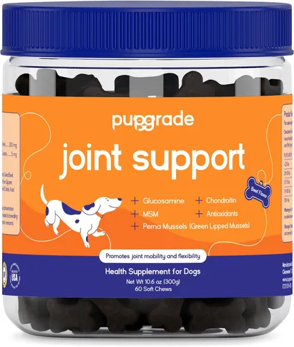 PupGrade Suplemento de apoyo articular para perros, glucosamina condroitina natural con MSM, alivio del dolor de cadera y articulaciones,