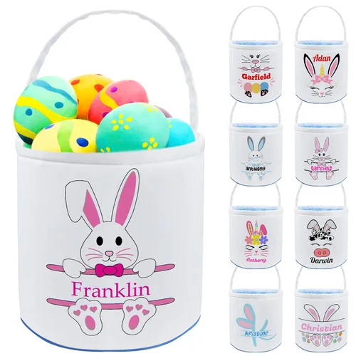 Miniatura 21 de Cesta de Pascua personalizada con nombre, bolsas de lona personalizadas para niños, cestas de Pascua para bebés, niños y niñas, color azul