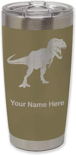Miniatura 36 de LaserGram Vaso aislado al vacío de 20 onzas, dinosaurio Tiranosaurio Rex, grabado personalizado incluido (negro)