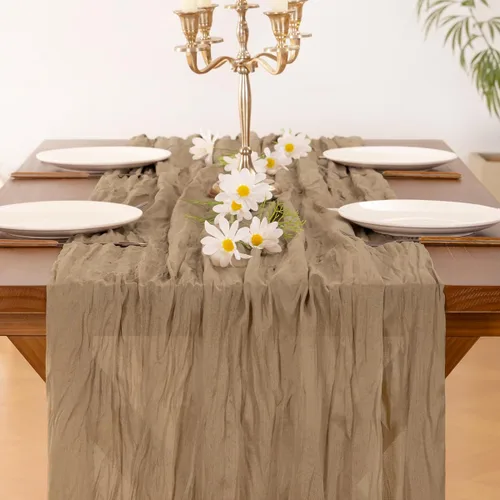 Miniatura 5 de Socomi - Camino de mesa de gasa, estilo bohemio y rústico, para primavera, Pascua, bodas, fiestas, baby showers y decoración, 120 pulgadas/10 pies