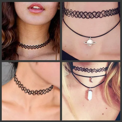 Miniatura 23 de BodyJ4You Juego de 12 gargantillas elásticas estilo tatuaje, accesorios y joyería de los años 90 y 2000, rosado, azul, verde, colorido, arcoíris