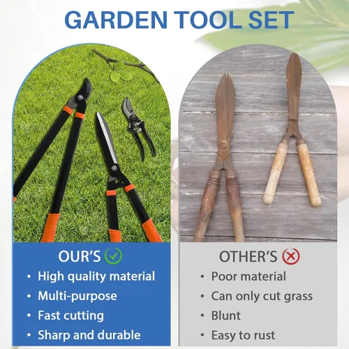 Miniatura 6 de ECOOPTS Juego de herramientas de jardín de 3 piezas con podadora, tijeras de setos y podadora de derivación, kit de cuidado de árboles y arbustos