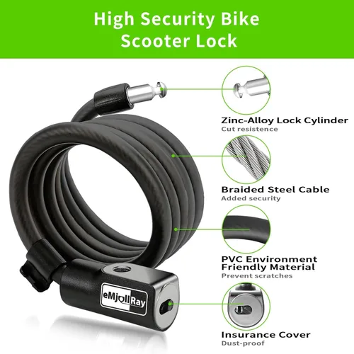 Miniatura 7 de Bloqueo de scooter de 4 pies – Bloqueo de cable antirrobo con soporte de montaje, se adapta a scooter eléctrico, bicicleta de carretera, bicicleta