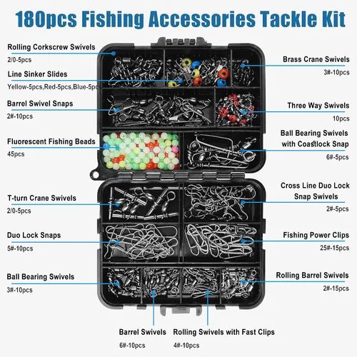 Miniatura 2 de SILANON Fishing Swivels Tackle Kit, 174pcs Include Barrel Swivels,Sinker Slides,3 Way Swivels,Duo Lock Snaps,Barrel Snap Swivels Fishing Tackle Box