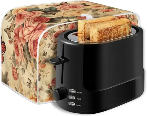 Miniatura 7 de Cubierta para tostadora retro con diseño de rosas y mariposas de 4 rebanadas, horno, tostadora, a prueba de polvo, cubierta de electrodomésticos