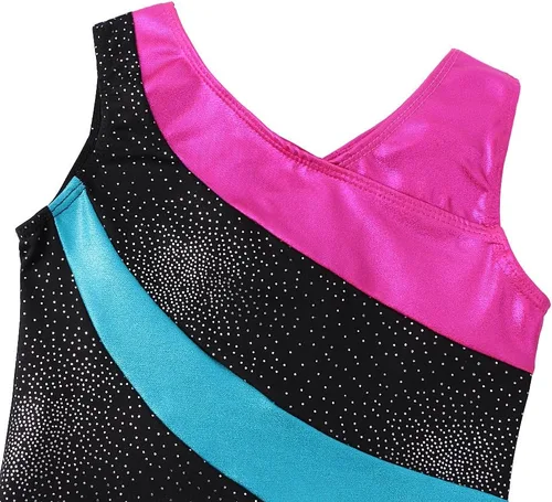 Miniatura 4 de Malla de ropa de baile de una pieza de material brillante sin mangas con breteles para niñas