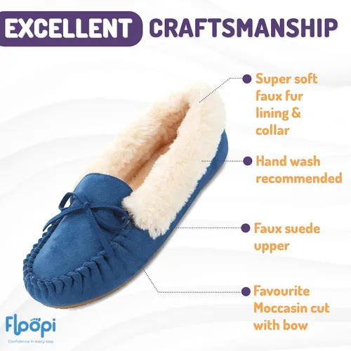 Miniatura 53 de Floopi Pantuflas para mujer, forro de piel sintética suave con espuma viscoelástica acogedora, pantuflas de casa para mujer con suela antideslizante