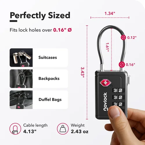 Miniatura 2 de Cerradura de equipaje aprobada por la TSA Indicador de inspección, combinación de 4 dígitos, aleación de zinc duradera para maletas, mochilas
