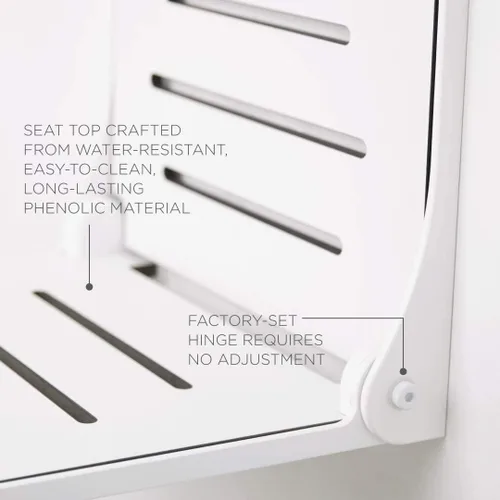 Miniatura 8 de Seachrome Lift-Assist Silhouette - Ducha plegable con respaldo alto, asiento de almendra con marco de bronce Asiento crema con marco de bronce