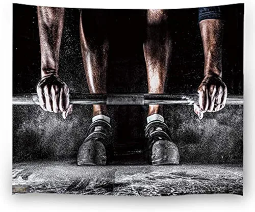 Miblor Tapiz de atleta masculino preparándose para entrenamiento con barra en el gimnasio, para colgar en la pared, levantamiento de pesas, concepto