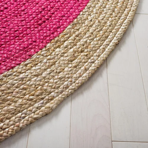 Miniatura 2 de SAFAVIEH Alfombra redonda de 3 pies, colección de fibra natural, rosa fucsia y marrón natural, yute hecho a mano, diseño de borde trenzado (NF801C)