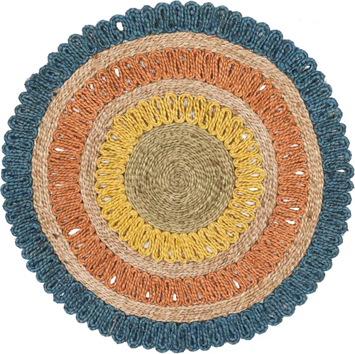 Miniatura 2 de SAFAVIEH Alfombra redonda de fibra natural NF201C de 3 pies, redonda, azul, multicolor, hecha a mano con encanto bohemio y de yute