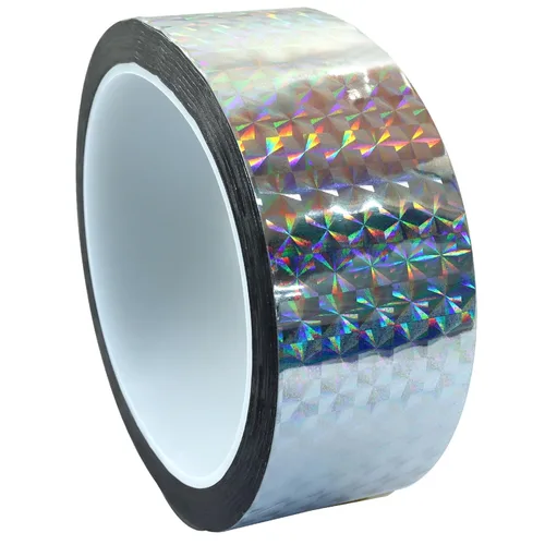 Miniatura 12 de Jiozermi 2 cintas reflectantes holográficas autoadhesivas de 0.12 pulgadas, cinta adhesiva con purpurina para mantener alejados a los pájaros, arte