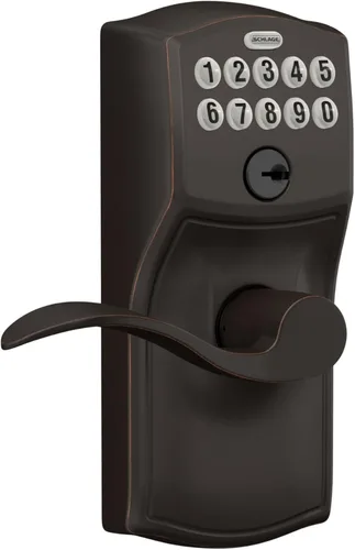 Miniatura 2 de SCHLAGE FE595VCAM716ACC FE595VCAM/ACC 716 cerradura de teclado para puerta, con manija Accent, flexible, bronce envejecido