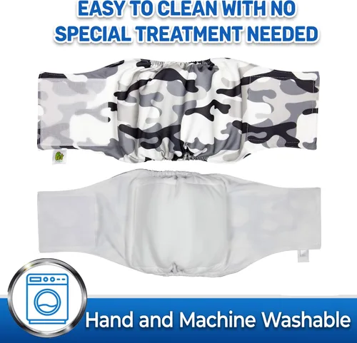 Miniatura 4 de PET MAGASIN Pañales para perros machos con forma de vientre (paquete de 3) (L, camuflaje)
