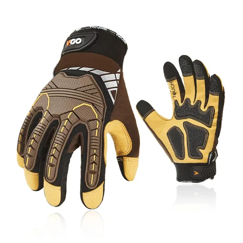 Miniatura 12 de Vgo - 1 par de guantes de piel sintética para protección de impactos, para mecánicos y perforadores, alta destreza, reducción de vibraciones